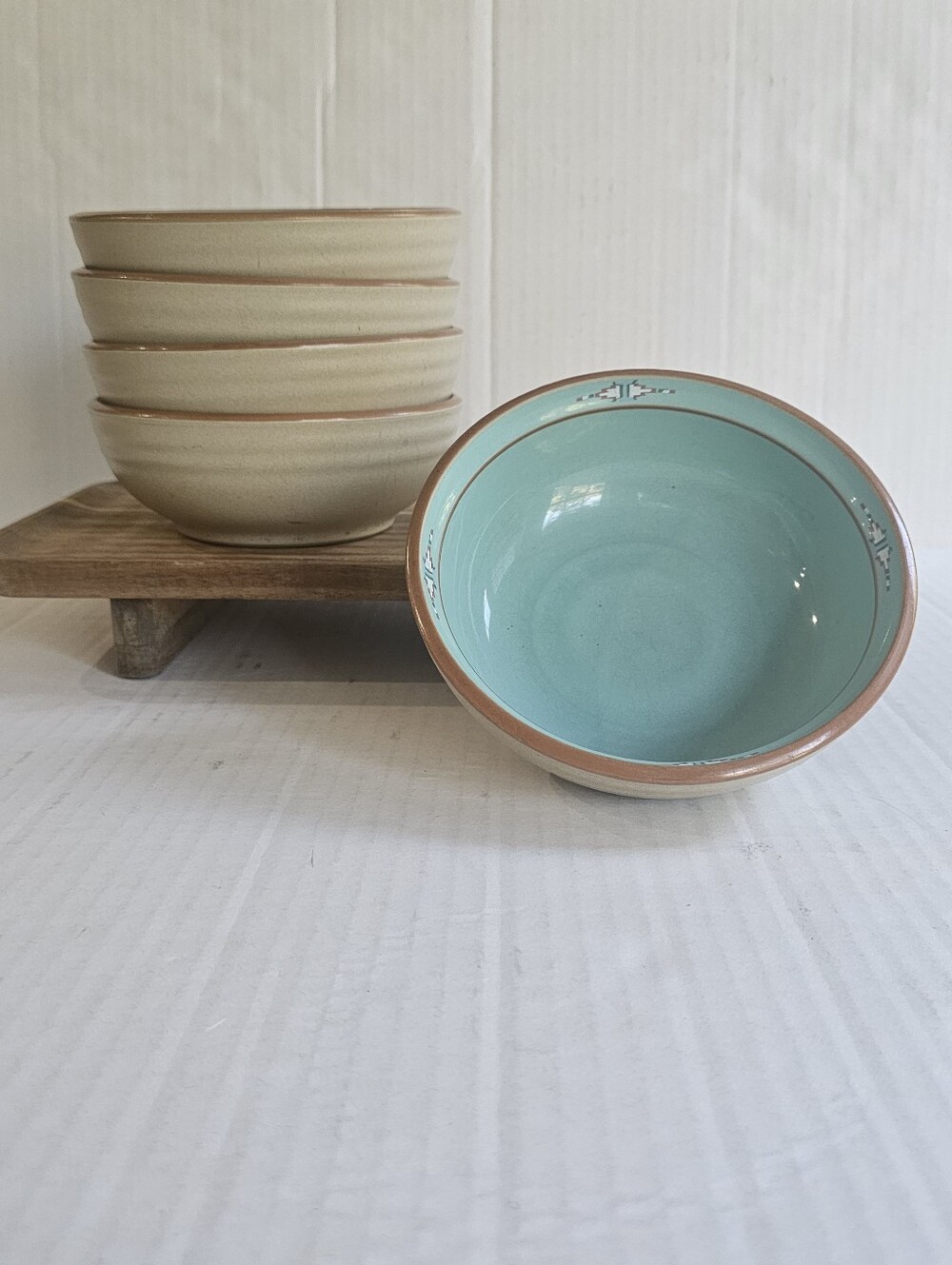 Noritake Boulder Ridge Bowl Set (5) Vintage Stoneware Turquoise Southwestern